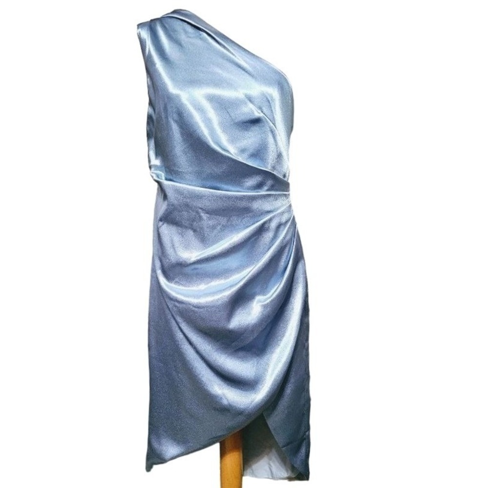 Lulus Asummetrical Formal dress size Medium Frosty blue shimmer‎ draped  New